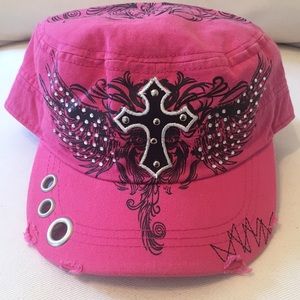 Distressed Pink & Black Biker Cap